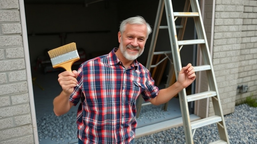 Man demonstrating a Savannah paint brush for thick paints in garage setting.