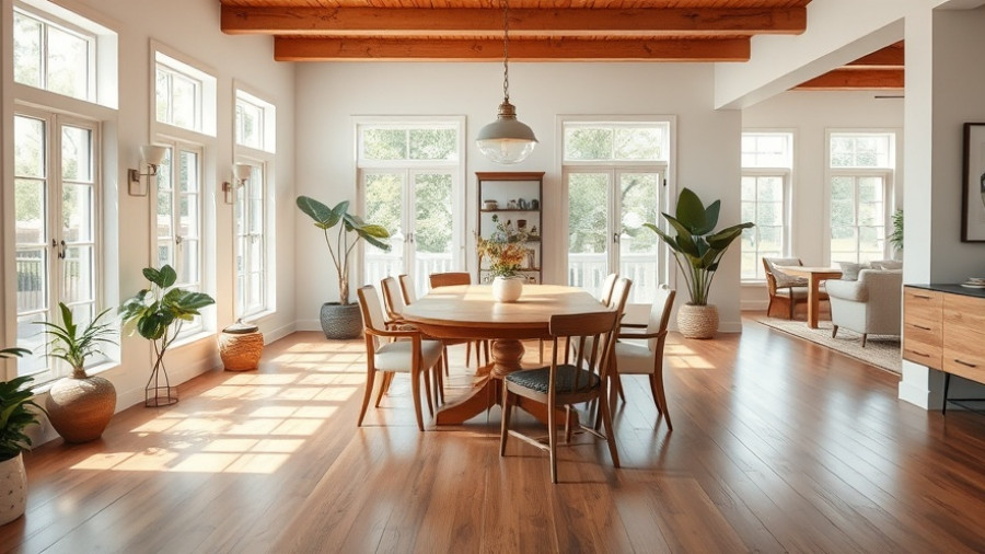 Open-concept floor plan with dining nook and large windows.