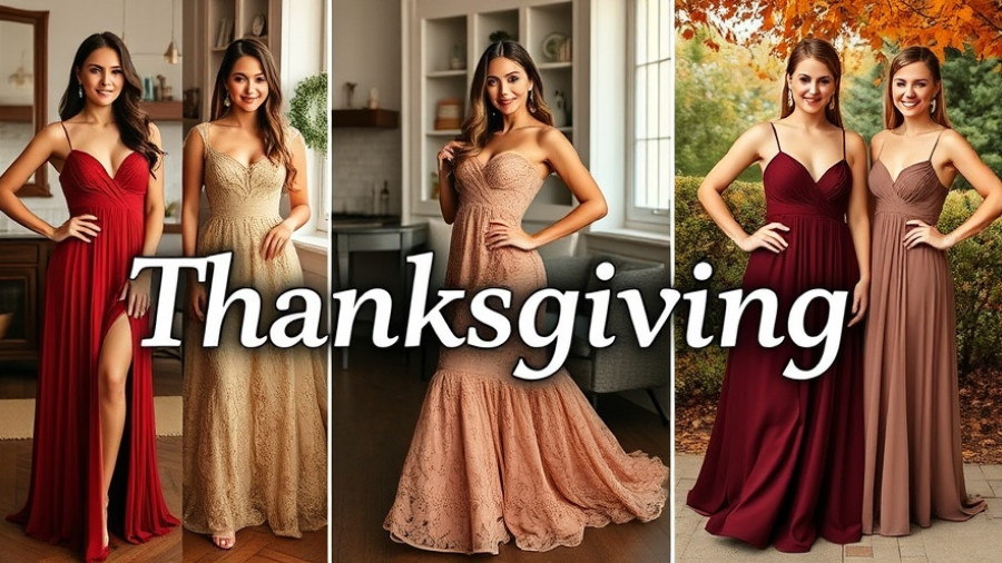 Women modeling stylish Thanksgiving dresses in a fashion collage.