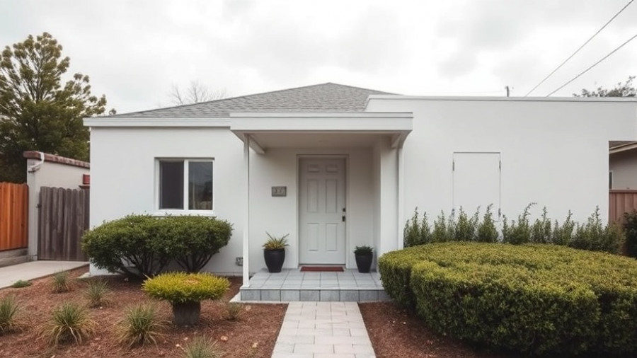 Plain white house exterior before retro curb appeal makeover.