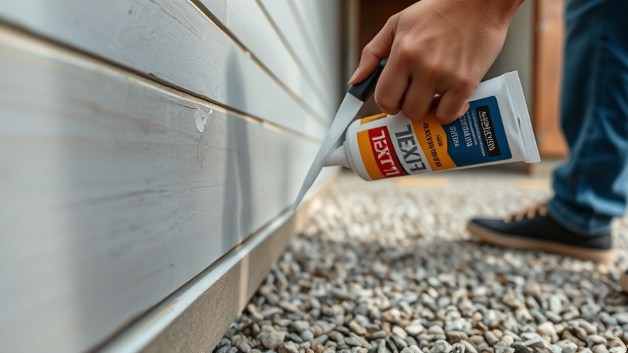 Person applying Lexel clear sealant for concrete repairs in bright daylight.