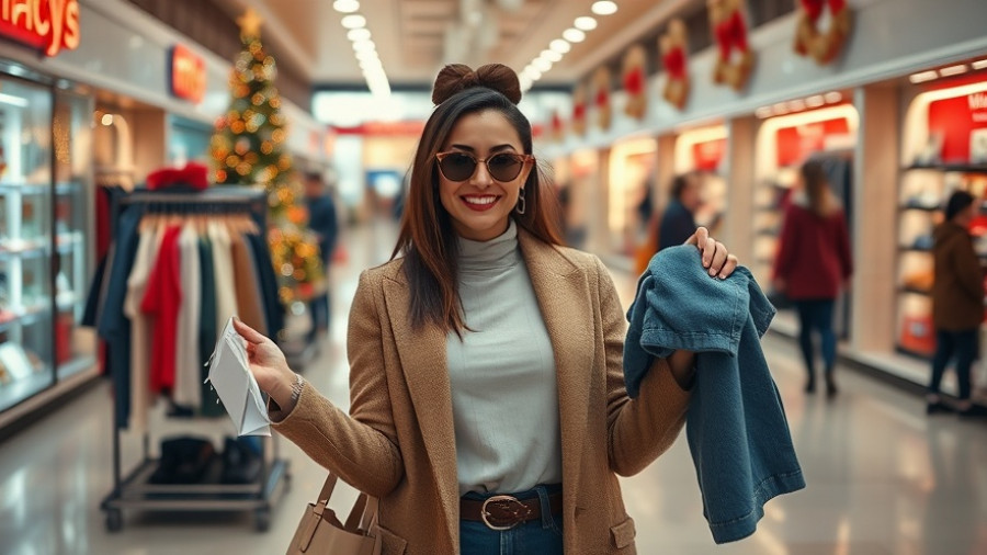 Woman shopping at Macy's Backstage during holiday season, finding bargains.