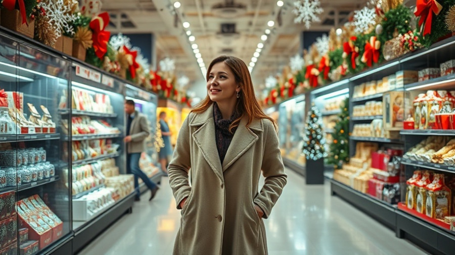 Woman shopping for holiday decor in retail store, exploring affordable solutions.