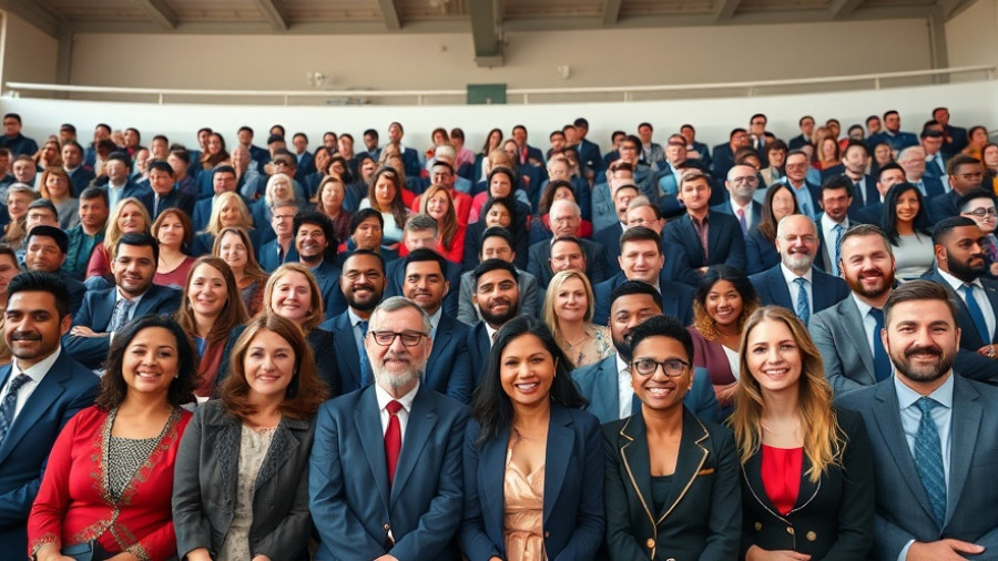 Green Lawn Fertilizing awards recognition event with a large group photo in stadium.