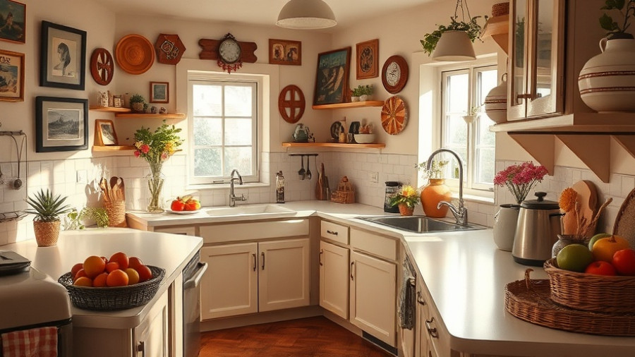 Charming vintage-style kitchen with art and Ninja Blast Portable Blender.