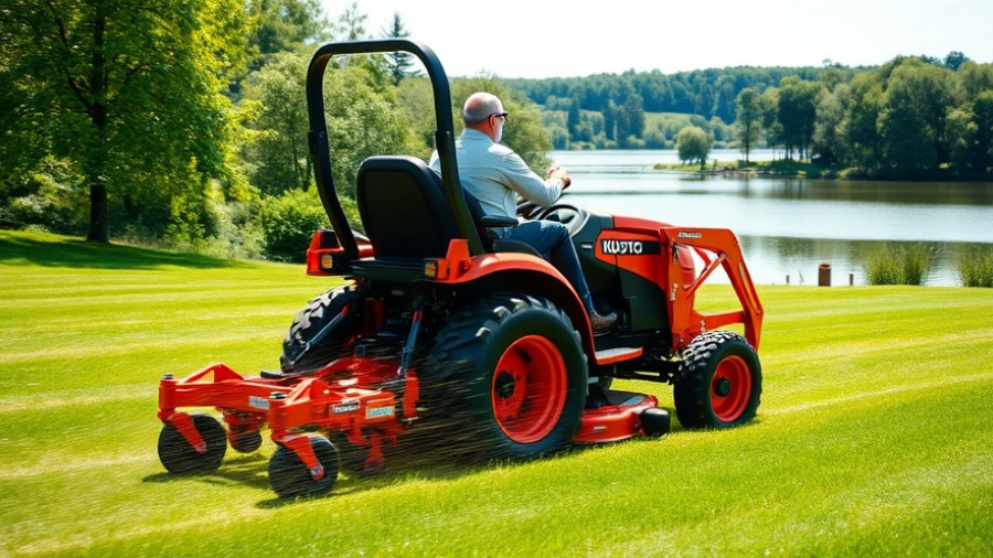 Kubota F2510 tractor mowing lawn for home service businesses.