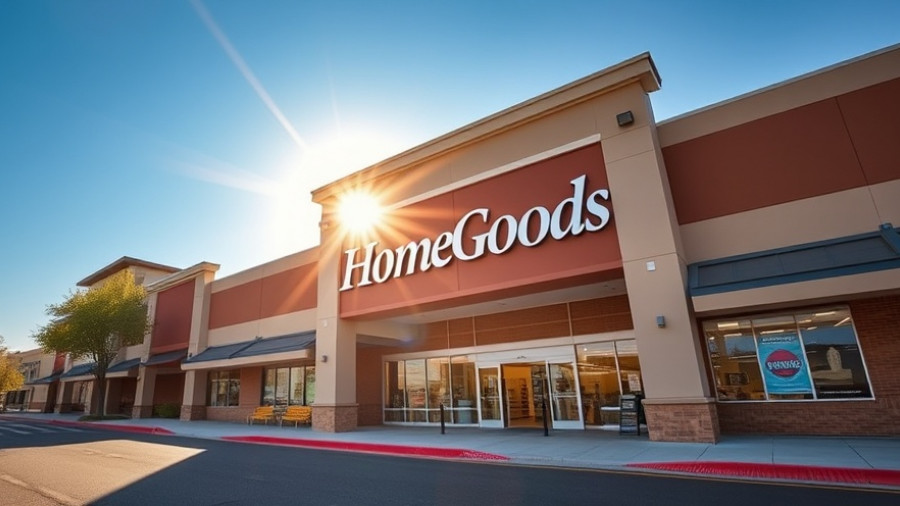 Front view of HomeGoods store under clear blue sky.
