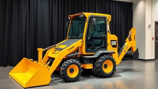 Compact mini loader with microtrenching attachment in showroom.
