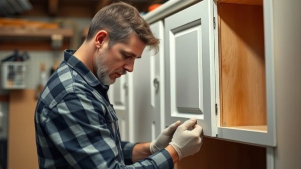 Skilled painter preparing cabinet; essential cleaning before painting.