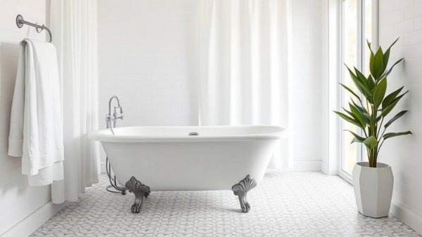 Elegant bathroom with clawfoot tub and modern decor.