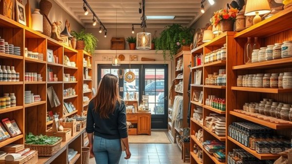 Shop Small Portland boutique interior with woman browsing items.