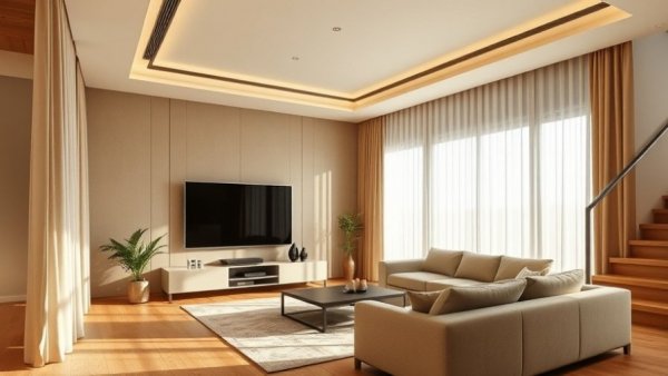 Modern living room with quality curtain tracks and a cozy atmosphere.