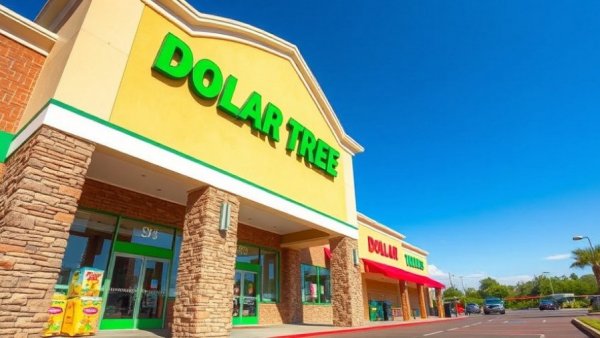 Dollar Tree mini storage containers store exterior on a clear day.