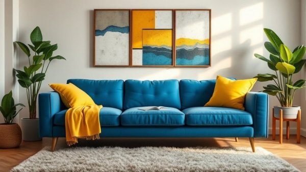 Stylish blue sofa with cushions; affordable sleeper sofas under 500.