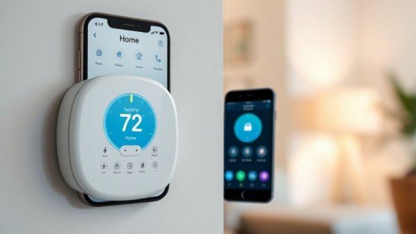 Smart thermostat and phone for winter home safety checklist.