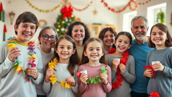 Holiday Makeover for Family Shelter: joyful group celebration with colorful decorations.