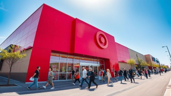 Target store exterior under a clear sky, people walking in front.