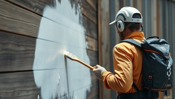 Person using innovative backpack-fed paint technology on wall