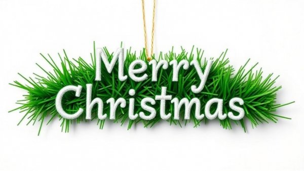 Festive holiday ornament with grass texture, 'Merry Christmas' text.