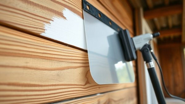 Wooden wall with paint shield tool to avoid overspray, close-up.