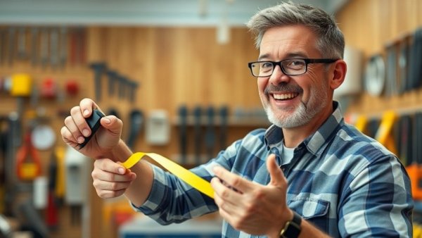 Man demonstrating pressure sensitive tape for home services in a store.
