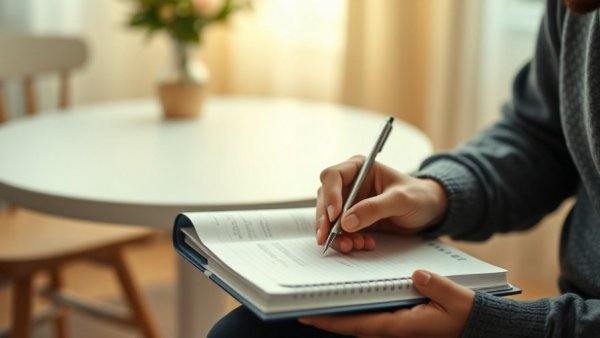 Hands planning in a notebook for daily productivity.