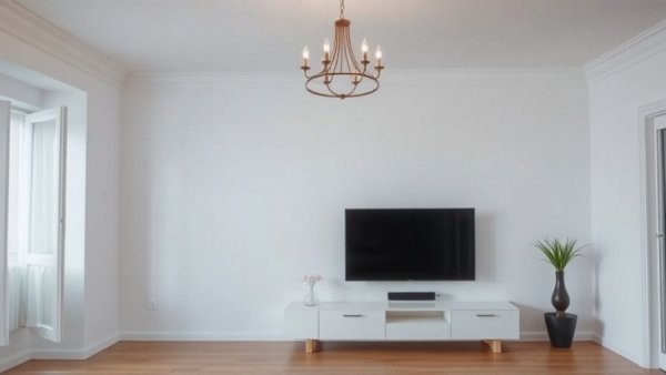 Minimalist living room before upgrade with media console and TV.