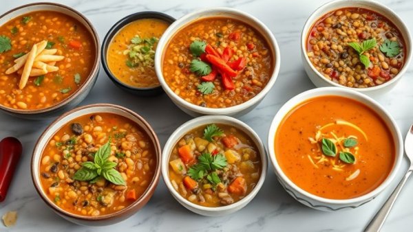 Array of vibrant lentil soup bowls showcasing best recipes.