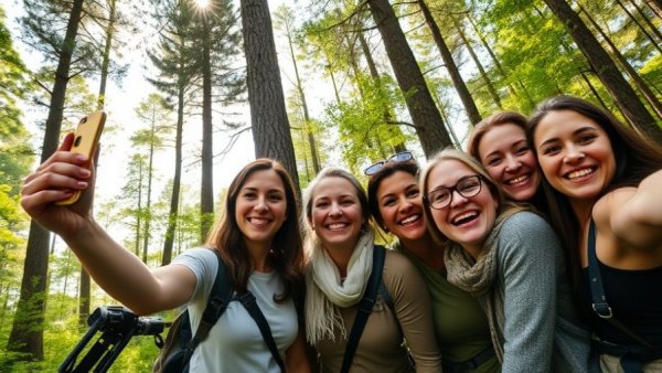Women enjoying a forest hike, promoting Women's Wellness and Retreats.