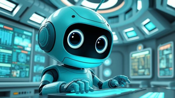 Teal robot character interacting with digital interface, protect your home from Wi-Fi jammers.