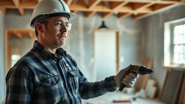 Man demonstrating with Triade quick-connect extensions in a construction setting.