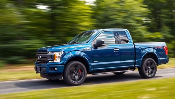 Dynamic Ford F-150 Lightning driving through forest