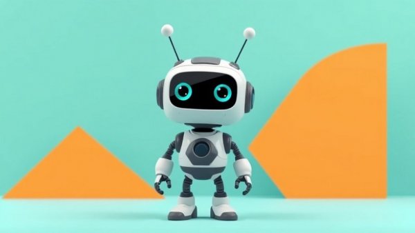 Illustration of robot with antennae and geometric background