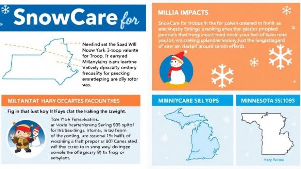 Infographic on SnowCare for Troops Awareness Month with statistics and illustrations.