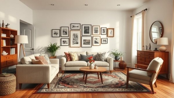 Cozy living room with neutral tones and stylish decor, capturing decluttering regrets.