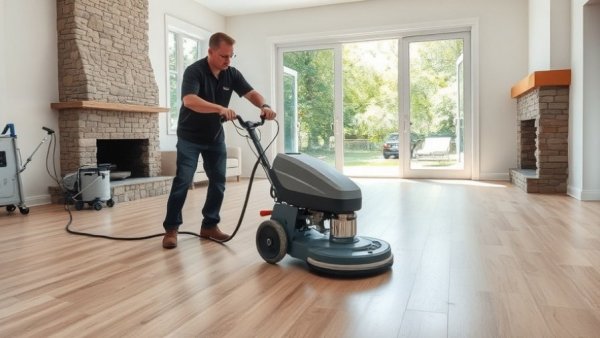 Professional polishing floor with waterborne hardwood system.