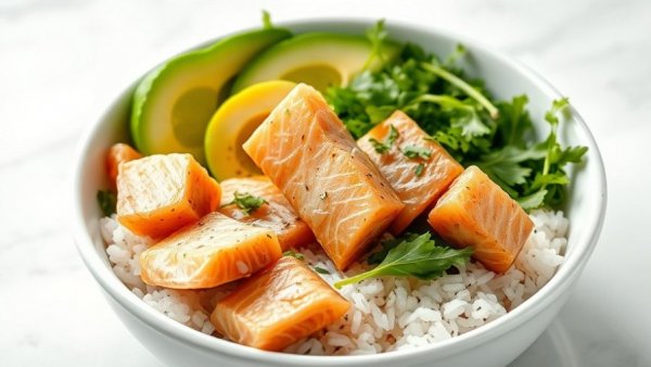 Flaky fish bowl with avocado and cucumber, 3-ingredient meal