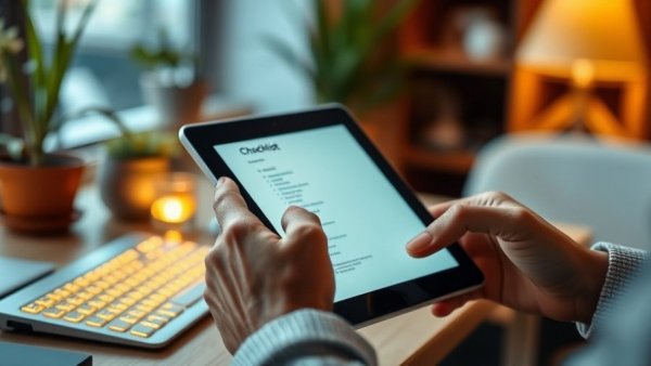 Rated People’s Quote Checker: person uses tablet checklist in office.