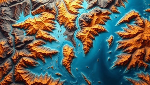 Abstract map of sinking river deltas showing land changes
