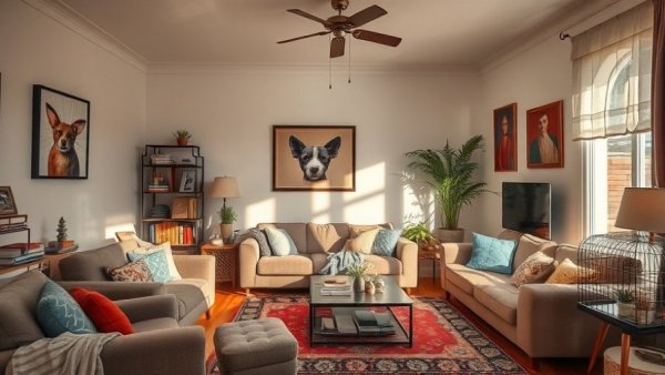 Cluttered living room before staging transformation.