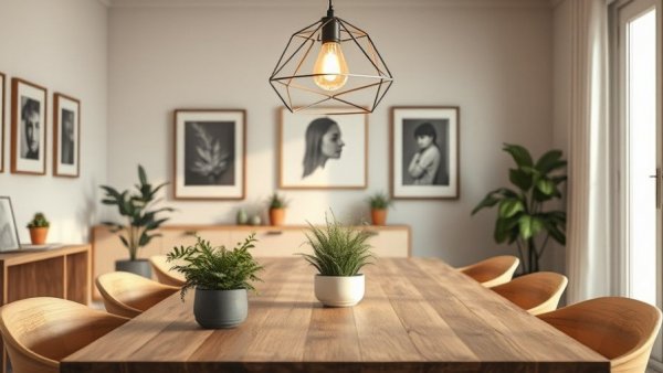 DIY Dining Room Curtains: Modern dining room with warm lighting and decor.