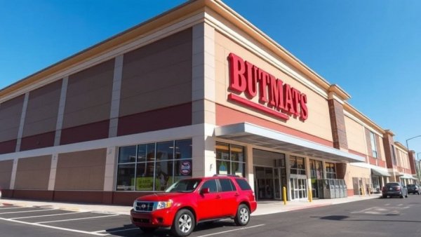 Sam's Club exterior with clear blue sky, Designer Bedding Deals.