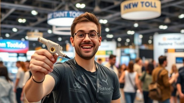Innovative tools displayed at a vibrant trade show event.