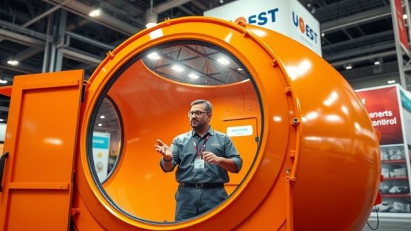 Demonstrating no-mess containment tool at trade show booth.