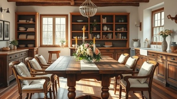 Spring-inspired cozy kitchen and dining area with elegant decor.