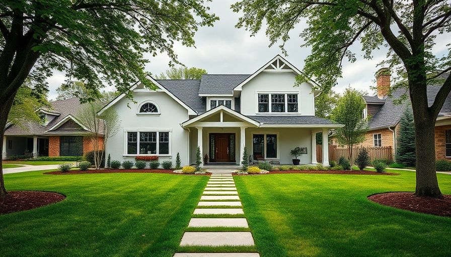 Modern custom home showcasing an inviting pathway and lawn.