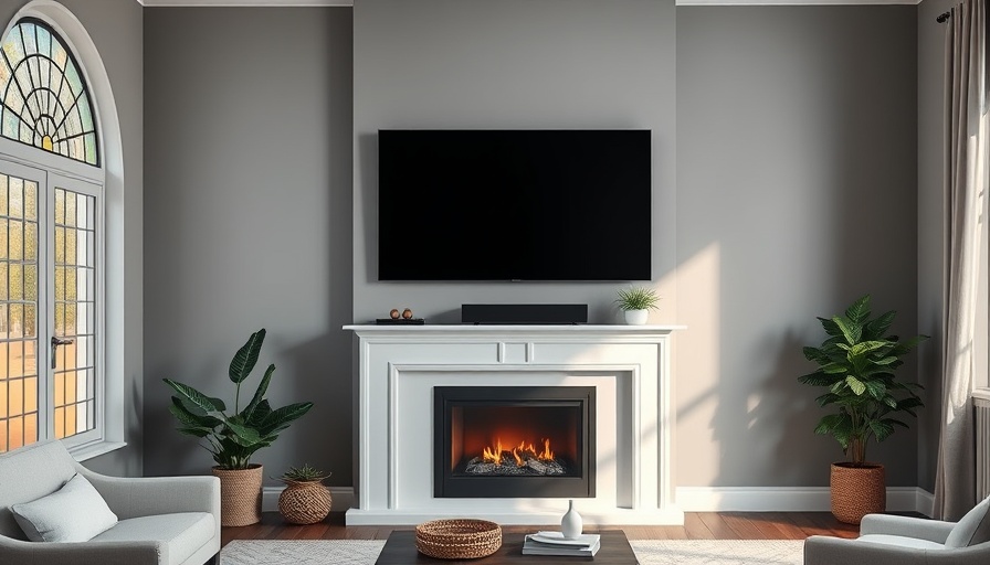 Wall-mounted TV above fireplace in stylish living room