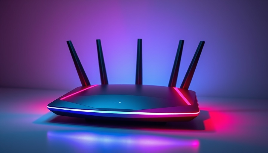 Futuristic router emitting colorful lighting, related to health concerns with EMF exposure.