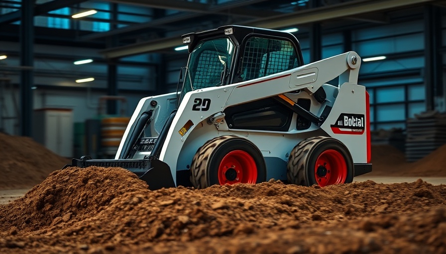 All-electric Bobcat loader in action with dirt in industrial setting.