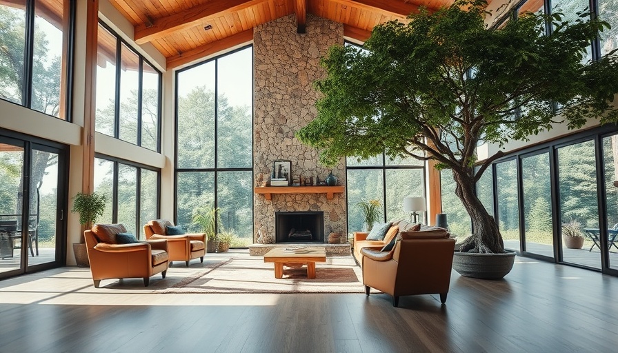 Open living room with tree inside, design disaster stories.